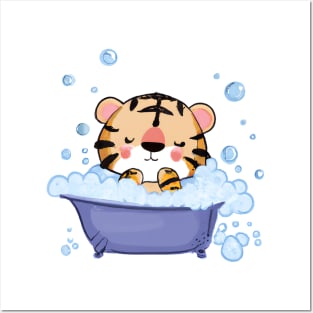 Cute Baby Tiger In Bathtub Posters and Art